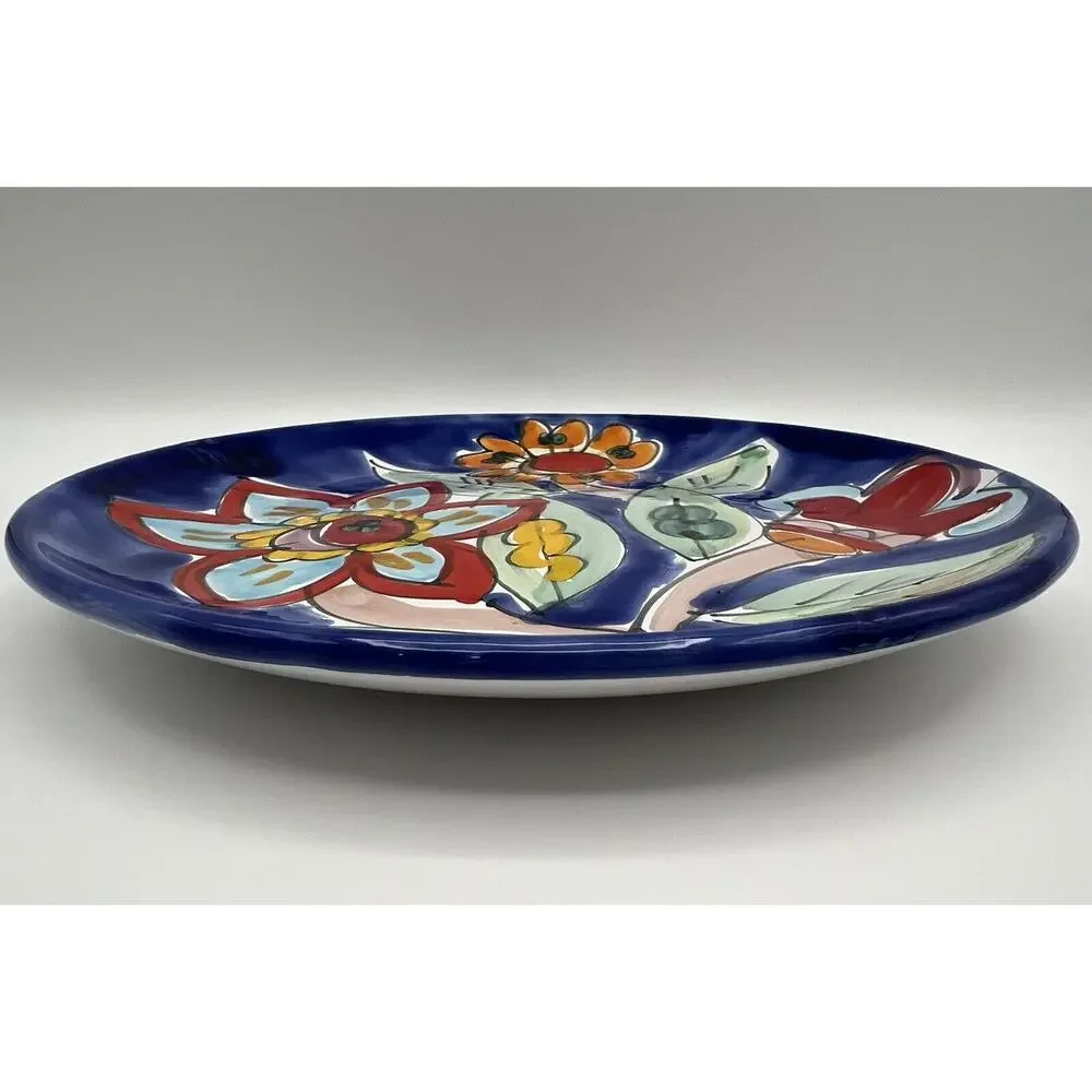 Hand Painted Blue Floral 10” Plate Made in Italy for Macy's Colorful Flowers